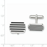 Sterling Silver 925 Men's Cuff Links with Black Enamel Stripes Polished Finish